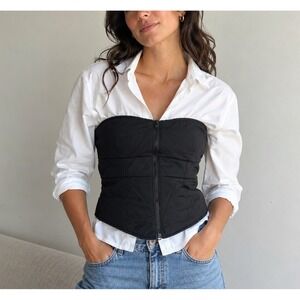 Calvin Klein Womens Black Zip Bustier Corset Top Size Small Strapless Padded Y2k